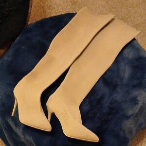 Elegant Cream Women's Knee-High Boots